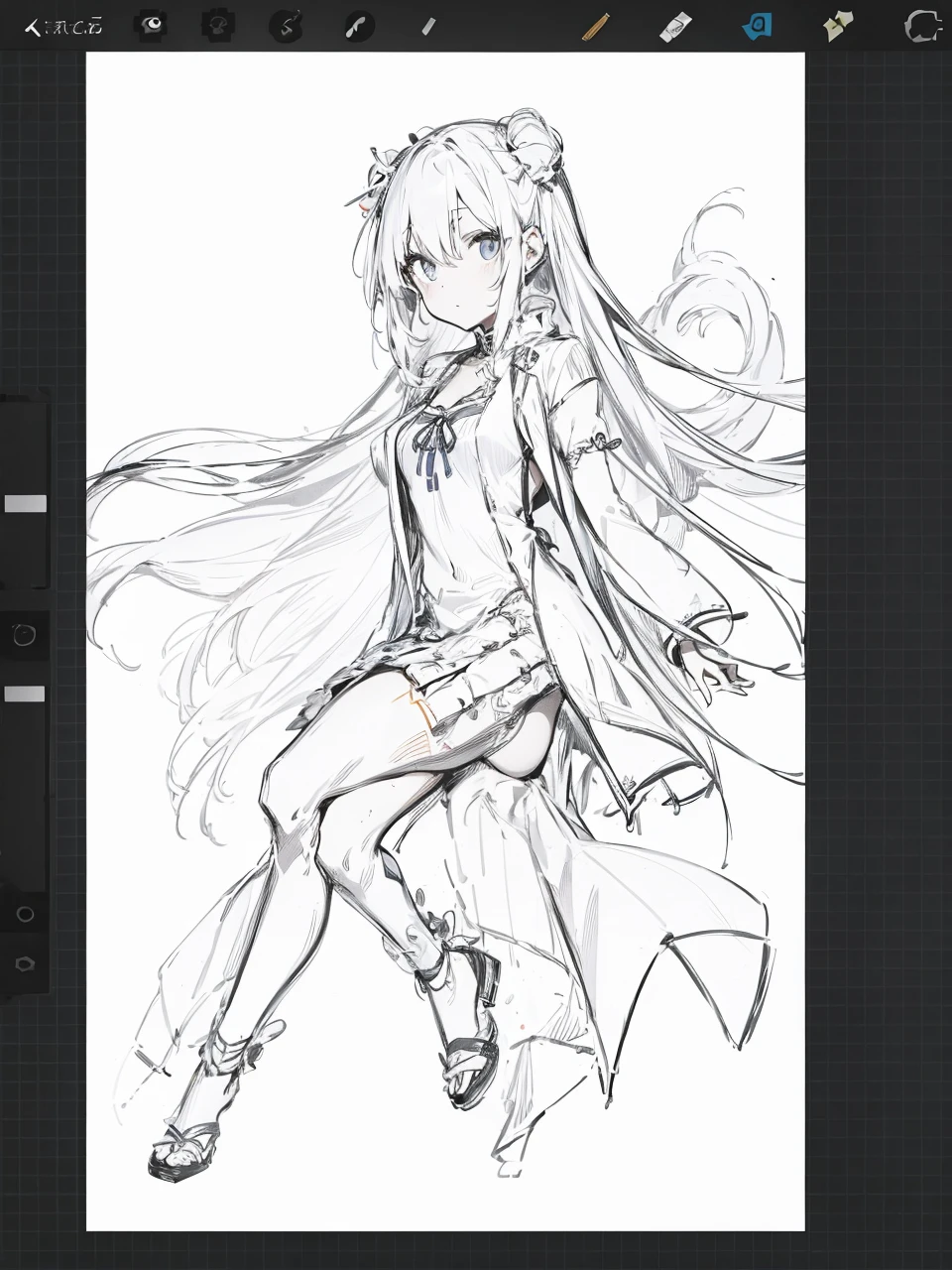 miko dress,big chest,white hair,full body