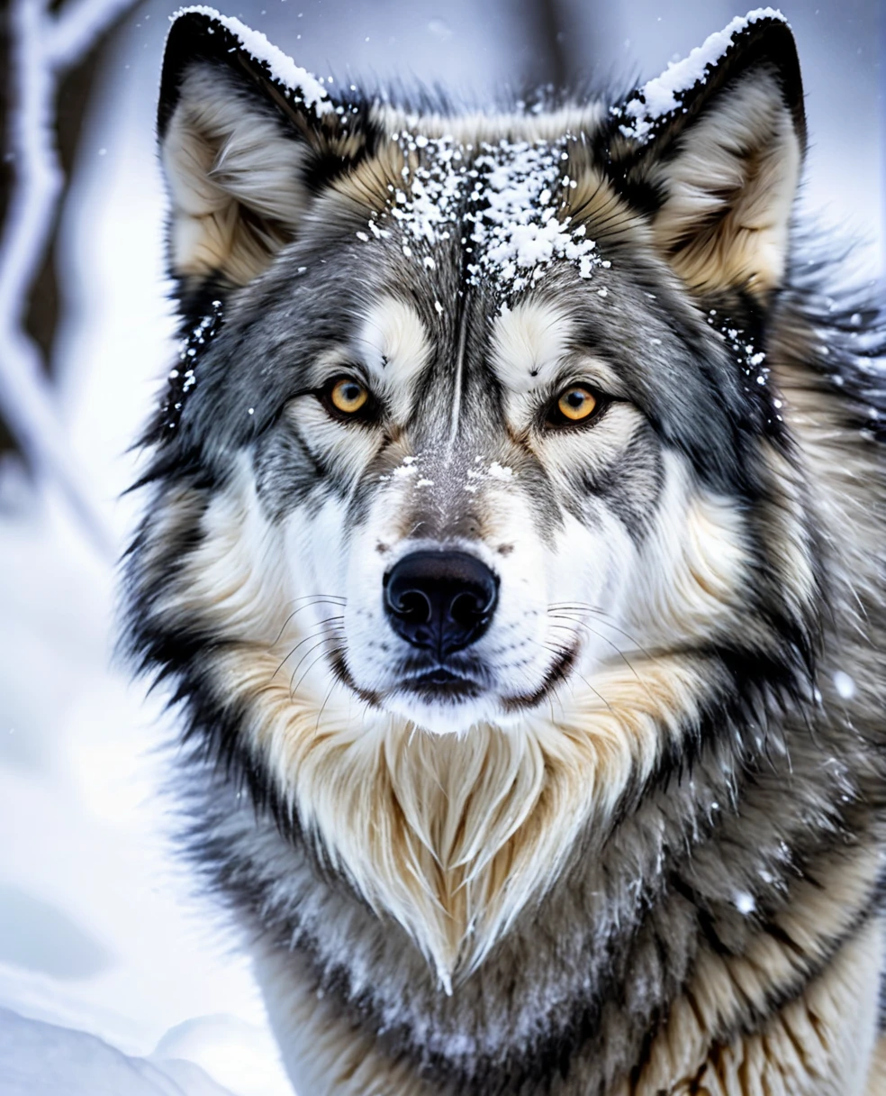 um lobo cinza selvagem na neve, foto realista, contornos perfeitos, melhor qualidade