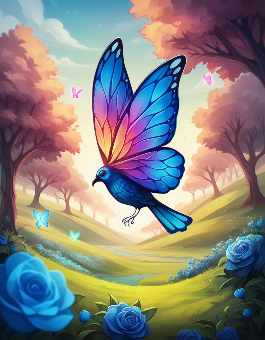 masterpiece, best quality, high quality, Very detailed cg unity 8k wallpaper, An extremely colorful and pure fantasy environment,Vibrant hues and bright skies, Bright green grass landscape, colorful trees, Sparkling fruit, and bright blue flowers. The stream is dark blue, The air is filled with a sweet exotic scent. The environment seems to have come out of a dream., Glowing butterflies and colorful birds flying around, Award-winning photography, Bokeh, Depth of Field, high dynamic range, Bloom, Chromatic Aberration ,Realistic,Very detailed, Hot topics on artstation, cgsocial trends, Wheels within wheels, high detail, Dramatic, midjourney's Artwork