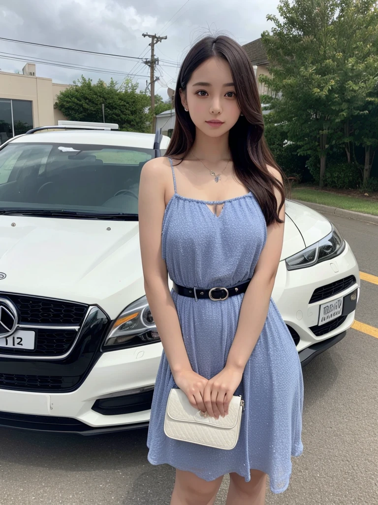 A beautiful girl stands with a beautifully decorated car.