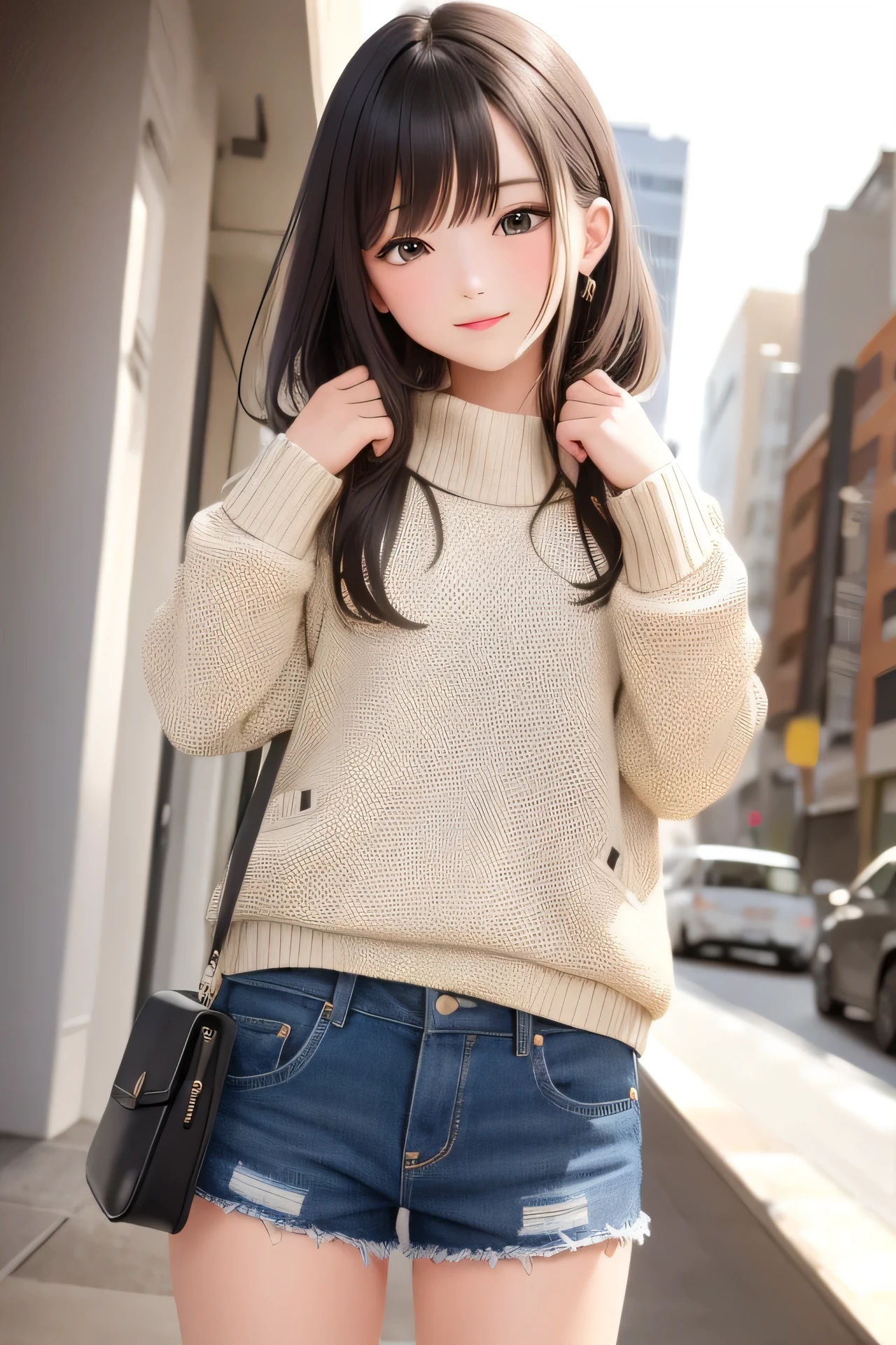 (best quality, masterpiece:1.1), (actual:1.4), 1 girl, Cowboy shooting, sweater
