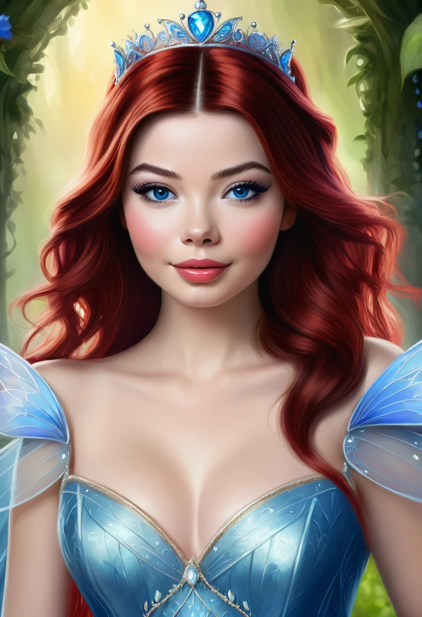 An digital painting of a beautful fairy tale princess that looks like Miranda Cosgrove. Red Hair Blue Eyes. 