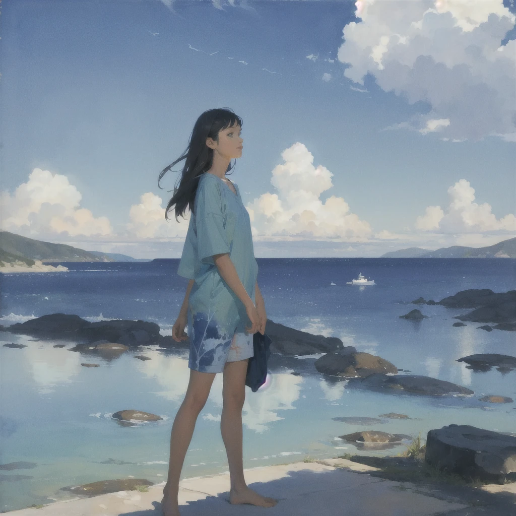 Tranquil voyager girl, Surrealism, Paint in watercolor style, Photorealism