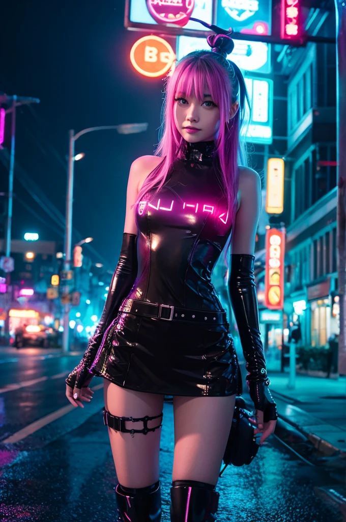 night Neon Town cyber- beautiful girl Harley
rain