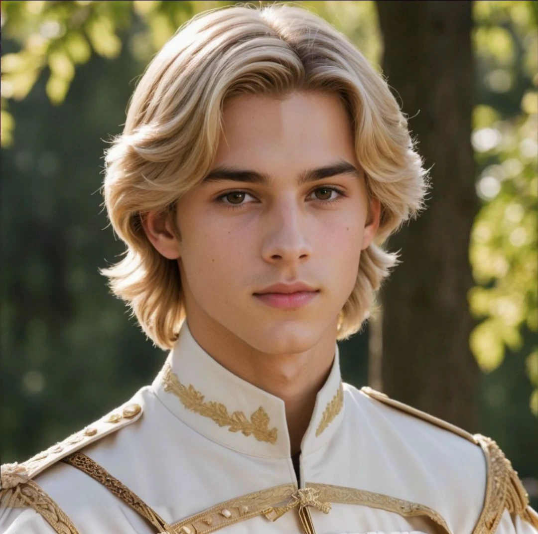 A teenage prince with brown eyes and blonde hair 