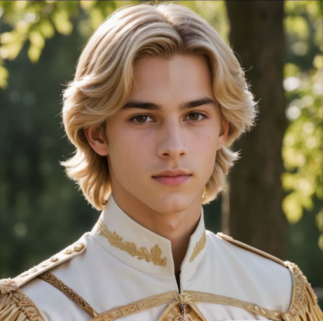 A teenage prince with brown eyes and blonde hair 
