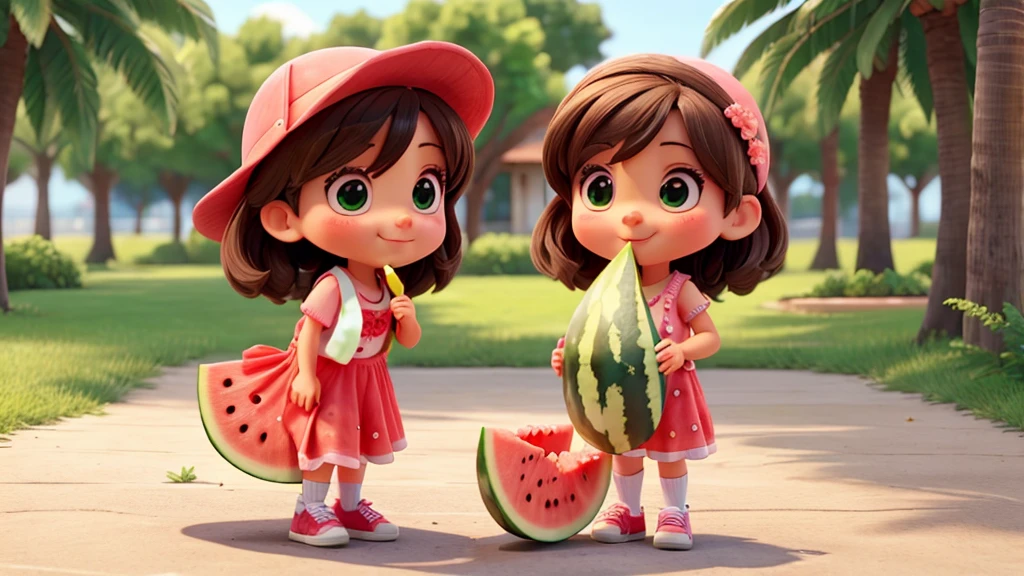 A cute girl eating watermelon,high quality,Summer freshness,Fresh style,Correct anatomy