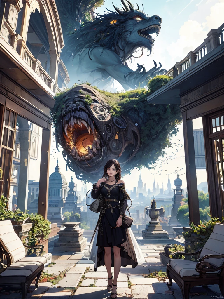 Absurd, high resolution, ultra-detailed, (1 girl:1.3), broken, design a beautiful temple scene, intricate architecture, lush gardens, and a sense of peace and spirituality. Broken, creating an image of a destructive demon with terrifying features, dark powers, and a thirst for chaos and destruction. Broken, designed with a fisheye effect image that captures a wide field of view with a unique curved viewing angle. Break to create rooftop views in urban environments with panoramic cityscapes, dramatic skylines, and a sense of elevation. Break , illustrating the tender moments between parents and children, capturing their bonds, love, and connection. Broken, using pointillism to illustrate images, carefully placed tiny dots of color to create a cohesive and visually stunning whole.