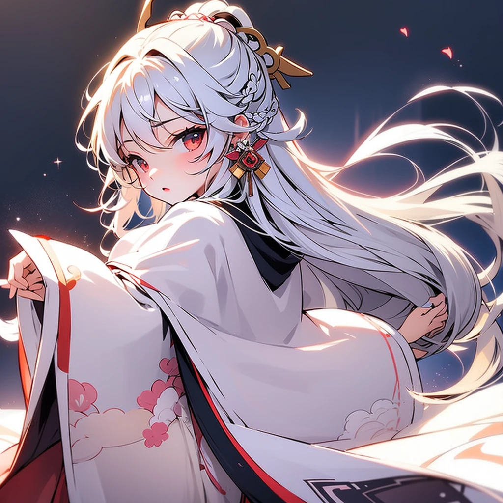 A cute little Lolita in a white Taoist robe,White long hair