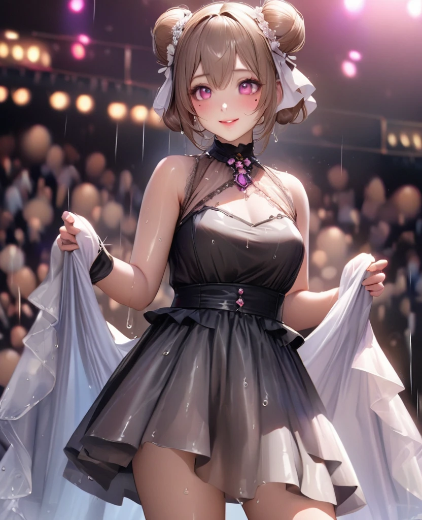 NSFW,Hololive,AZKi,Multi-colored hair,Black Hair,Pink Hair,Idol,Quality long dresses,Lace dress,Embarrassed,blush,Luxury Room,Party Venue,chandelier,(Perfect hands),(Perfect Anatomy),(masterpiece),(highest quality),One man,being molested by a man,A man is touching my buttocks,I feel pleasure,In heat,Having sex,orgasm,Creampie