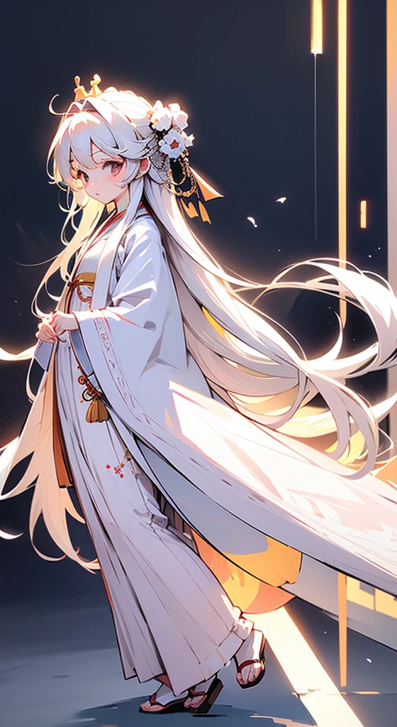 Full body image,A cute little ta in a white Taoist robe,White long hair