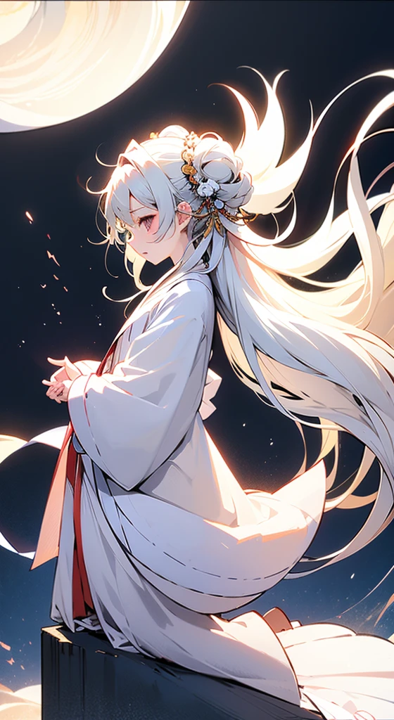 A cute Lolita in a white Taoist robe,White long hair