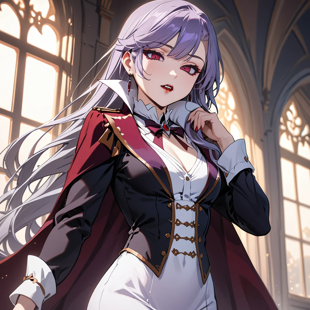 (masterpiece, best quality:1.2), 1girl, solo, Sonata, vampire, purple hair