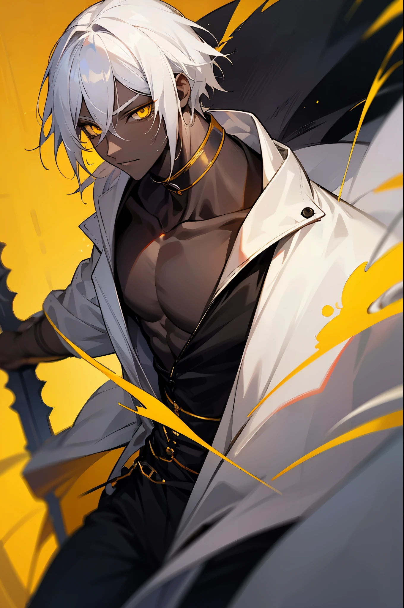 Boy, white hair, yellow eyes, black skin