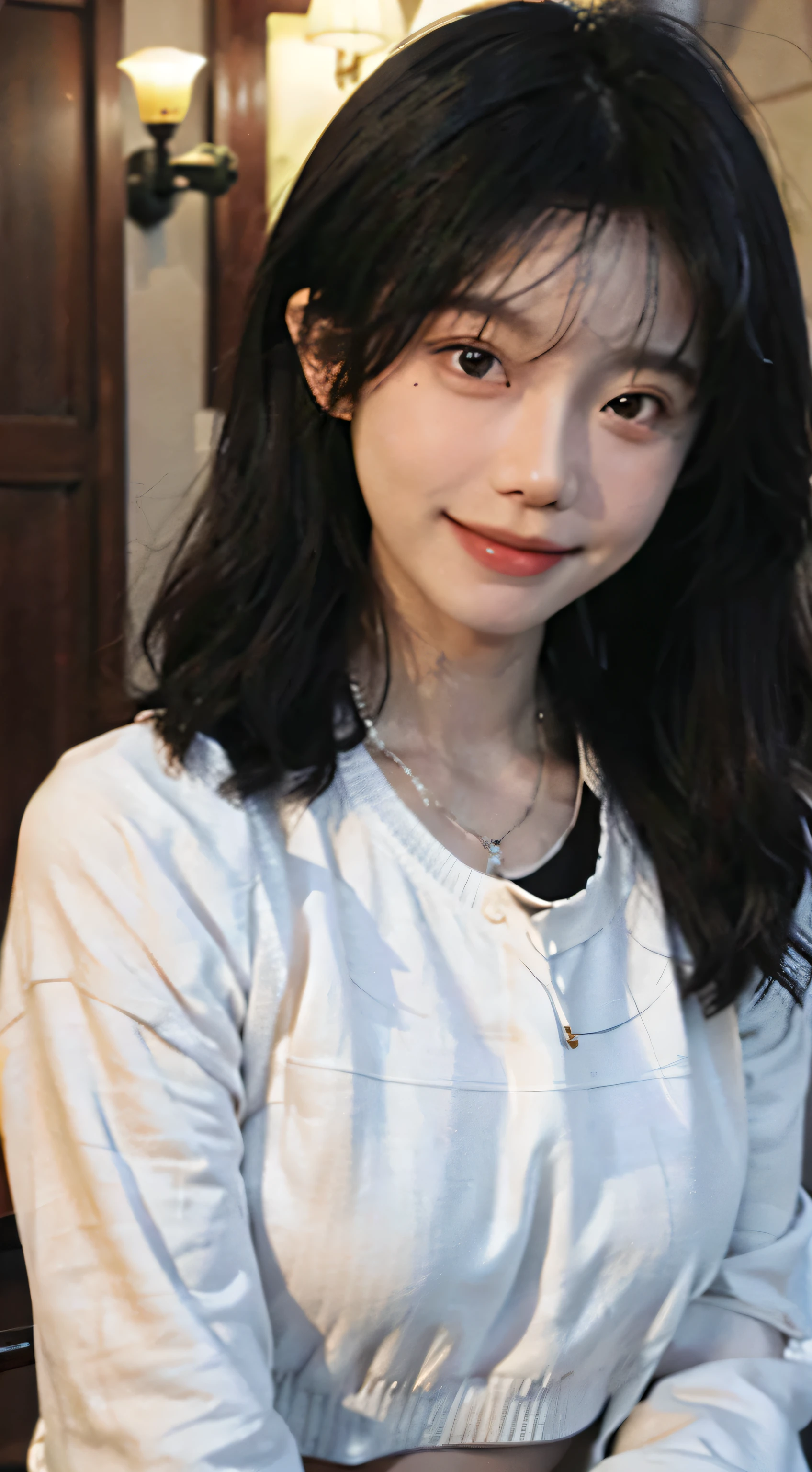 Best quality, Ultra-high resolution, (Realistically:1.4),Cute hairpin,1 Girl,Red long hair,Cropped black sweater ,Beautiful slim woman:1.4, Visible abdominal muscles:1.4, on the island,Ultra-thin face,Exquisite eyes,Double eyelids,Necklace,Smile,Sexy
