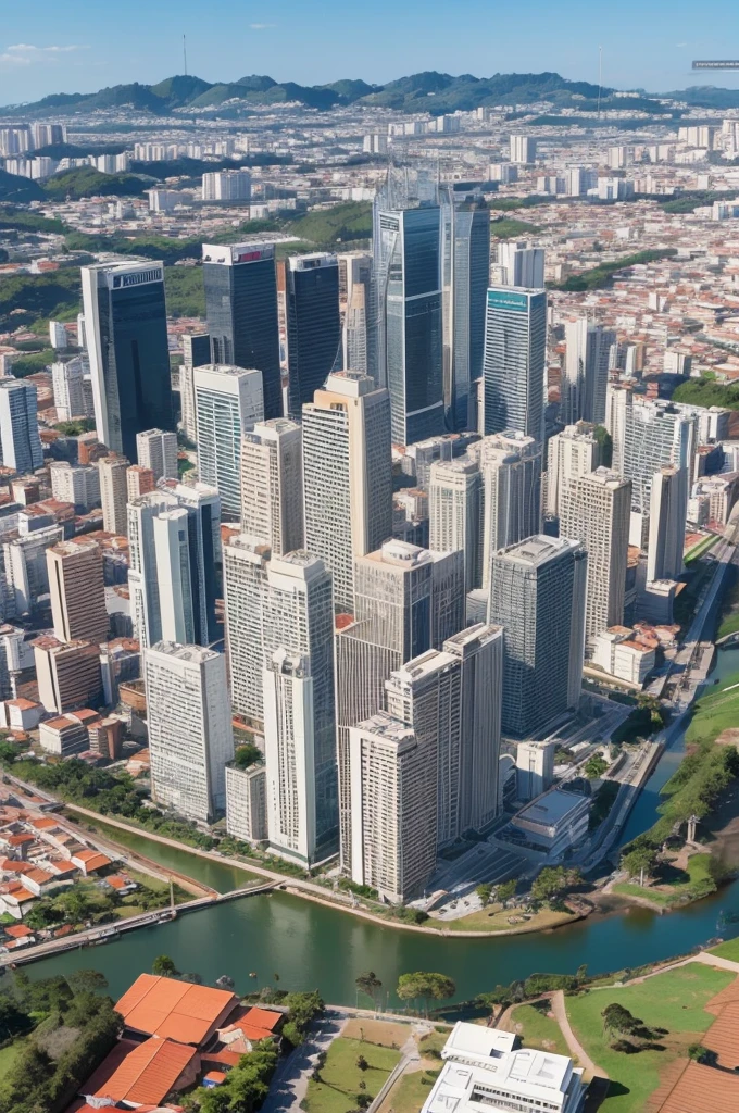 Crie uma imagem de uma cidade dominada por soldados de uma empresa do mal chamada Dale