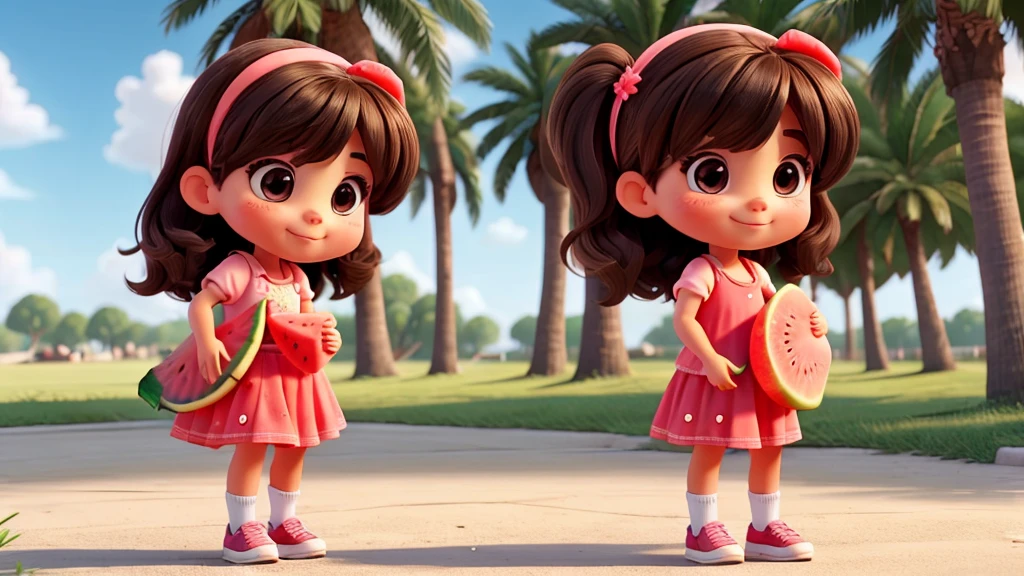 A cute girl eating watermelon,high quality,Summer freshness,Fresh style,Correct anatomy