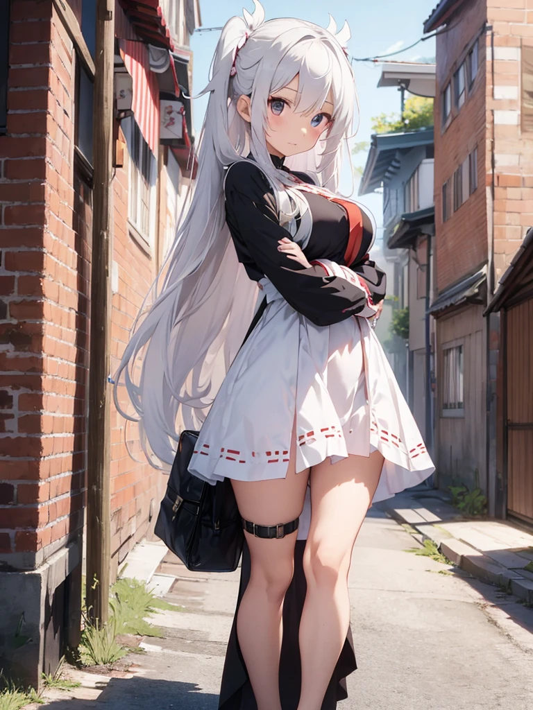 a Chinese girl, with white hair, pale body, with a round body, fair skin.