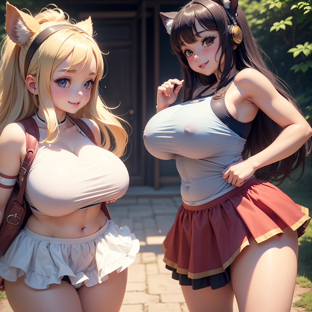 2 girls, face to face, side by side,
bouncing breasts, motion lines, running, furry, sweatdrop, cute smile,
, (oppai loli),
, skirt, gigantic breasts massive breasts huge breasts , best quality, beautiful, film grain