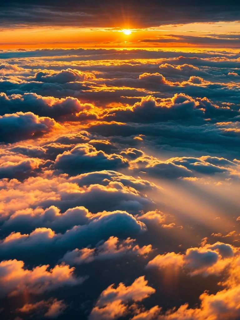 Sunrise seen from a mountain high above the clouds、sea of clouds
