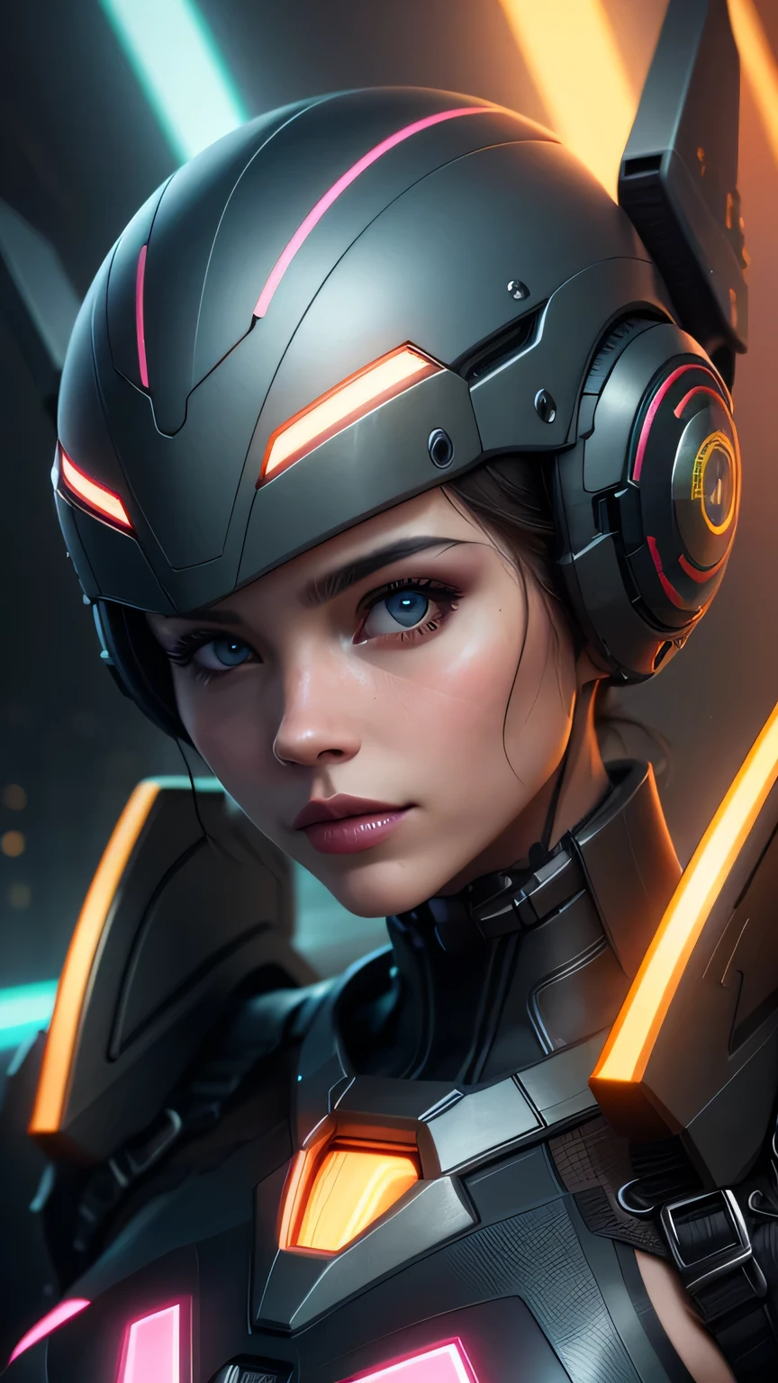 half portrait, Best quality, masterpiece, ultra high res, (photo realistic:1.4), surrealism, dream-like, metallic luster, ((futurism))
1 girl, mechanical prosthesis,mech coverage,fluorescent mech armor,
neon lighting,(vibrant glow:1.2),dynamic colors,striking contrast,futuristic vibe,electric energy,reflective surfaces,
CyberpunkAI, neon, neon thunder baclground, futuristic helmet,