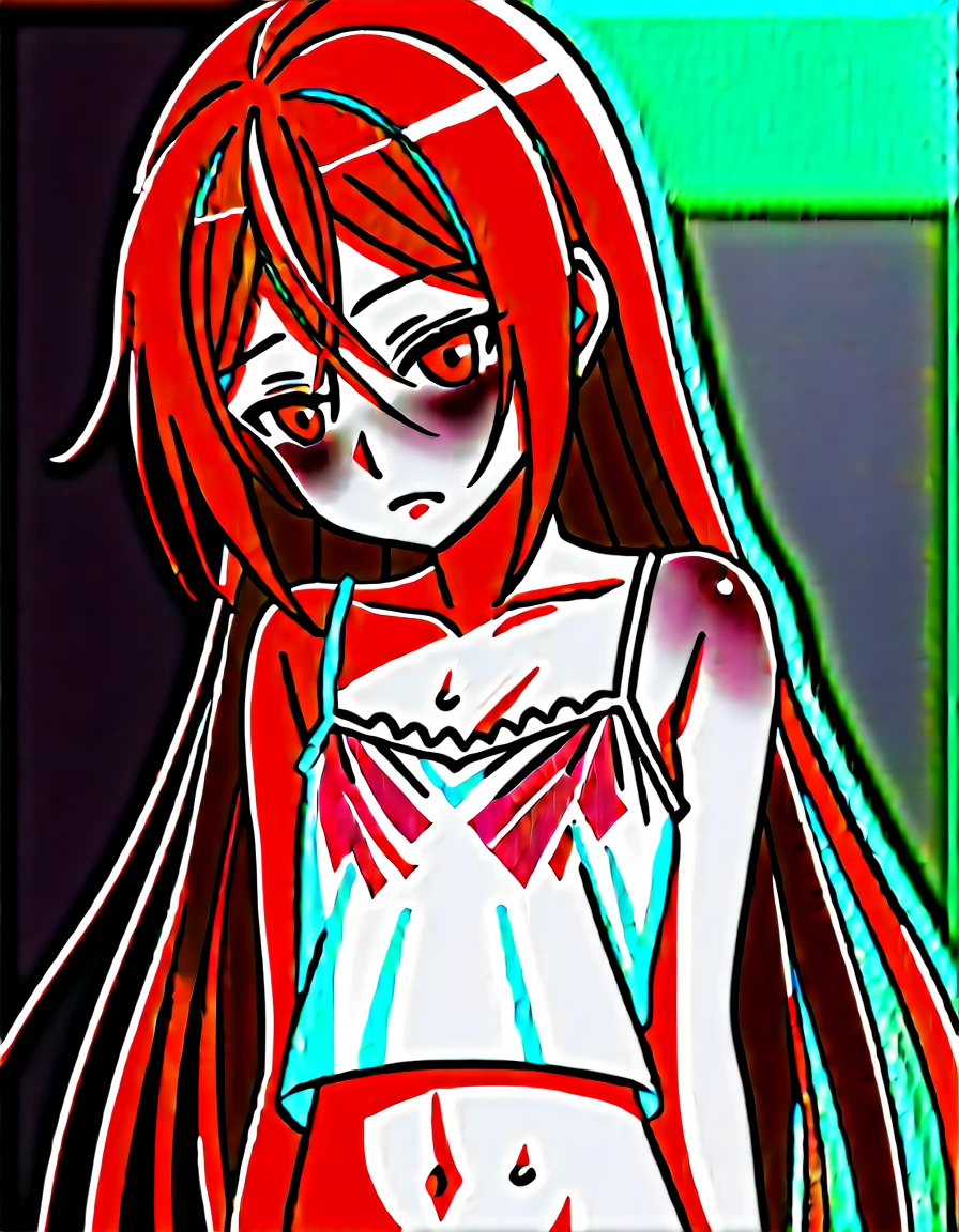 One girl, Shikimori-san, Pink Hair, Long Hair, blue eyes, Hair between the eyes, bangs, blush, compensate, smile, chest, Black sweater, Bare shoulders, No sleeve, skirt, View your viewers,Bare Belly,Show your underwear,masterpiece, Highest quality,nsfw,In town,