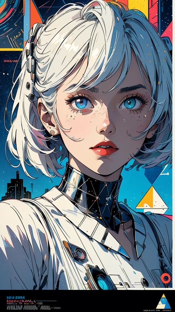 (((masterpiece, highest quality))),(((solo:1.2))),(((1girl:1.2))),32k wallpaper, very detailed, poster, vintage science fiction, 1960s,(((((geometric cinematic movie poster))))), (bauhaus), shape,(((abstract))), mid century modern, movie poster, vintage, Perfect Lady,1970's, halftone, speech bubble,(((portfolio,Close-up))),(((various angle))),(((bust up))),((highlight)),Vast landscape,((((heterochromia)))),(((complete. detailed face))),(((Extremely talented))),(((most complecated machine))),((Overall colorfully))