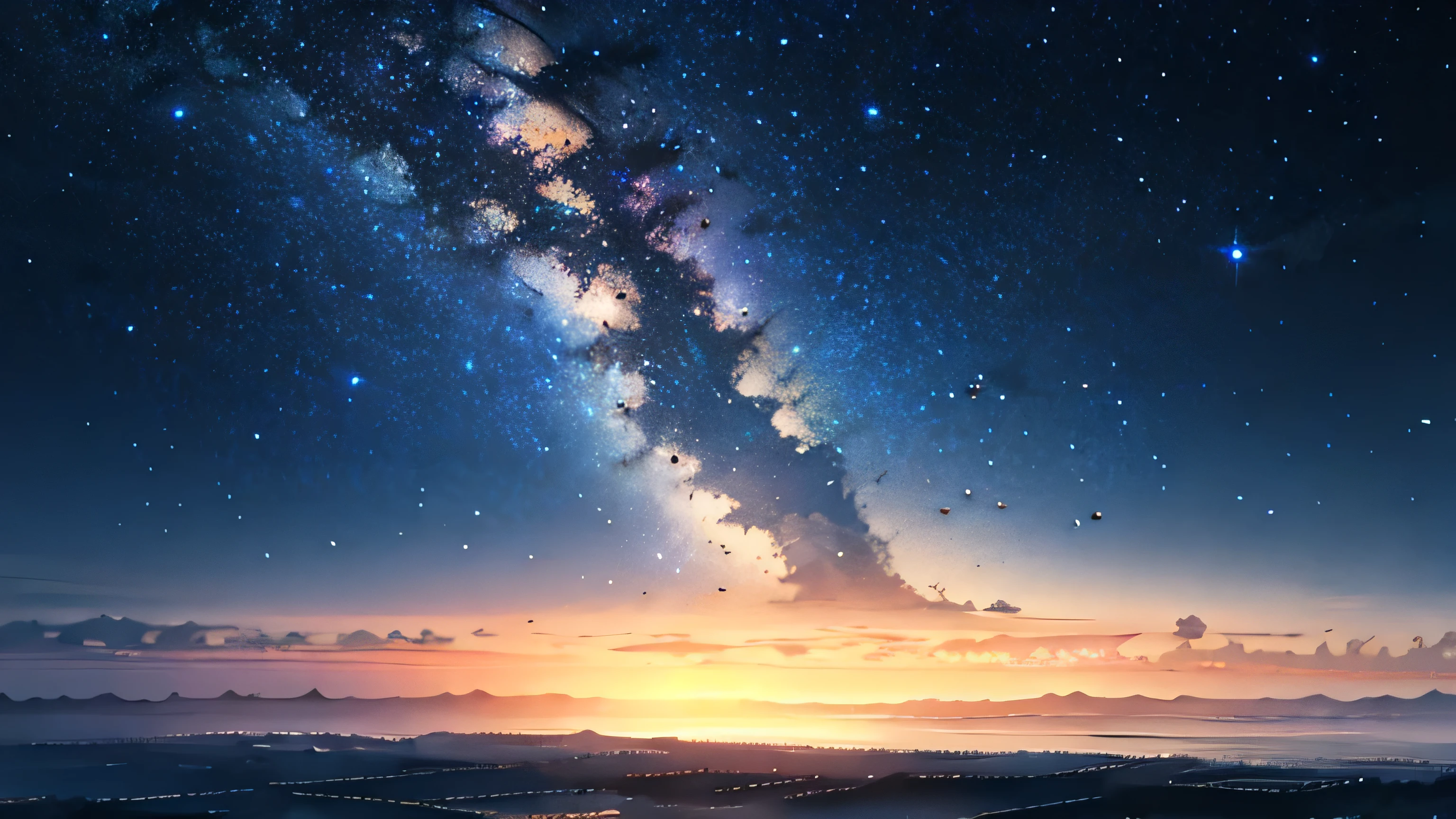 masterpiece, Highest quality, landscape, No humans, sorrow, oil \(Moderate\) False Sky, There are multiple fake stars falling from the sky, Floating star shapes falling