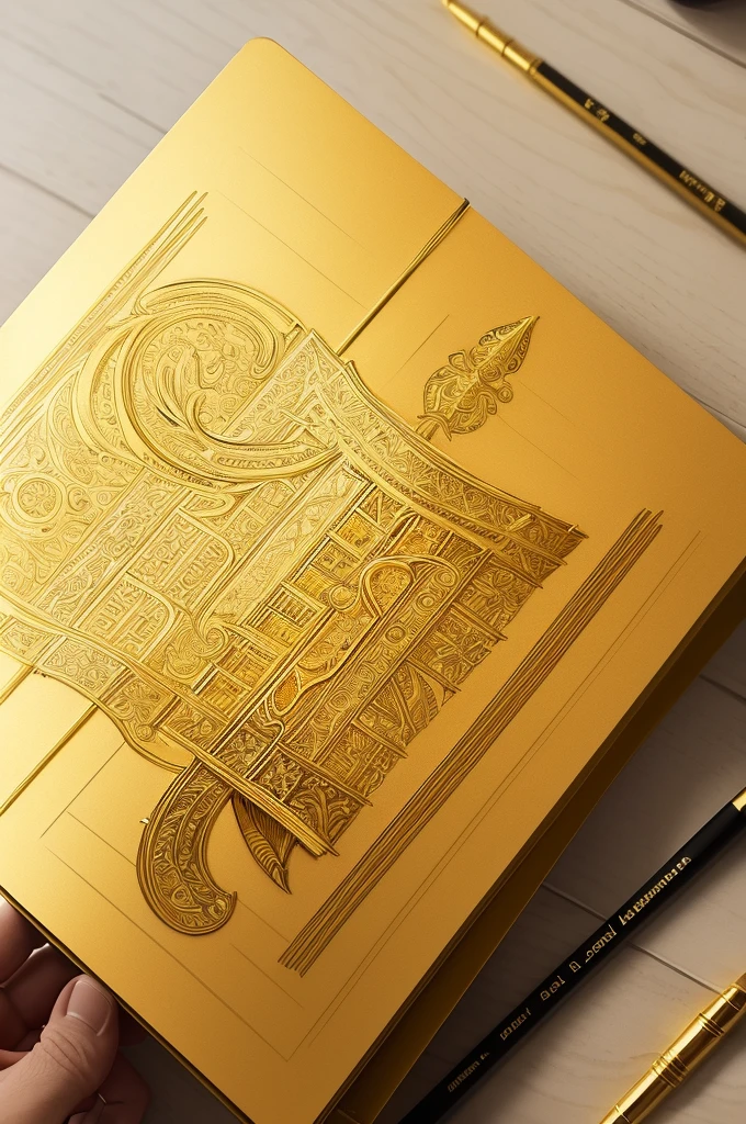 Artistic line drawing, Book in gold color, with the letters K and A also in gold color coming out of it
