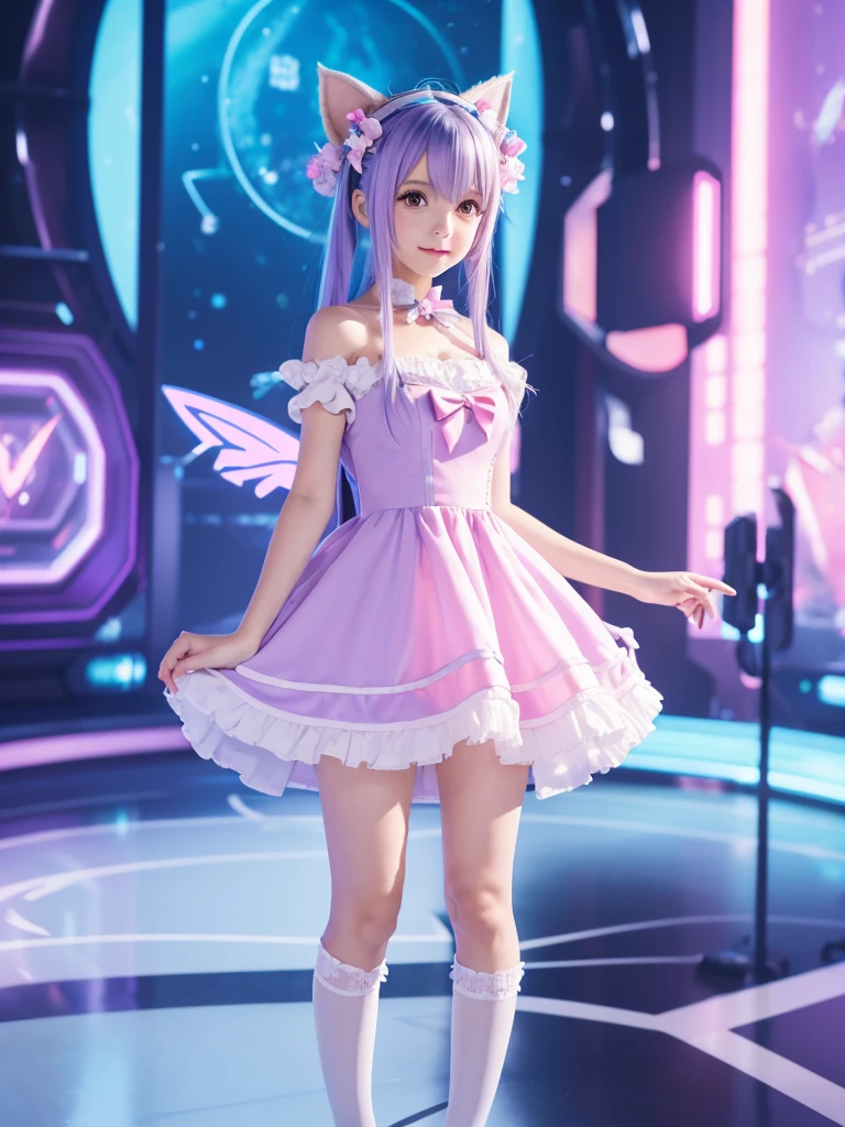 Close-up of a person wearing a dress and cat ears, Anime VTuber Full Body Model, Live2D Virtual Youtuber Model, Full body fairy, Anime Moe Art Style, Anime-style 3D, Single character full body, rimuru, Lori, Cute 3D anime girl render, Cute anime waifu in a nice dress