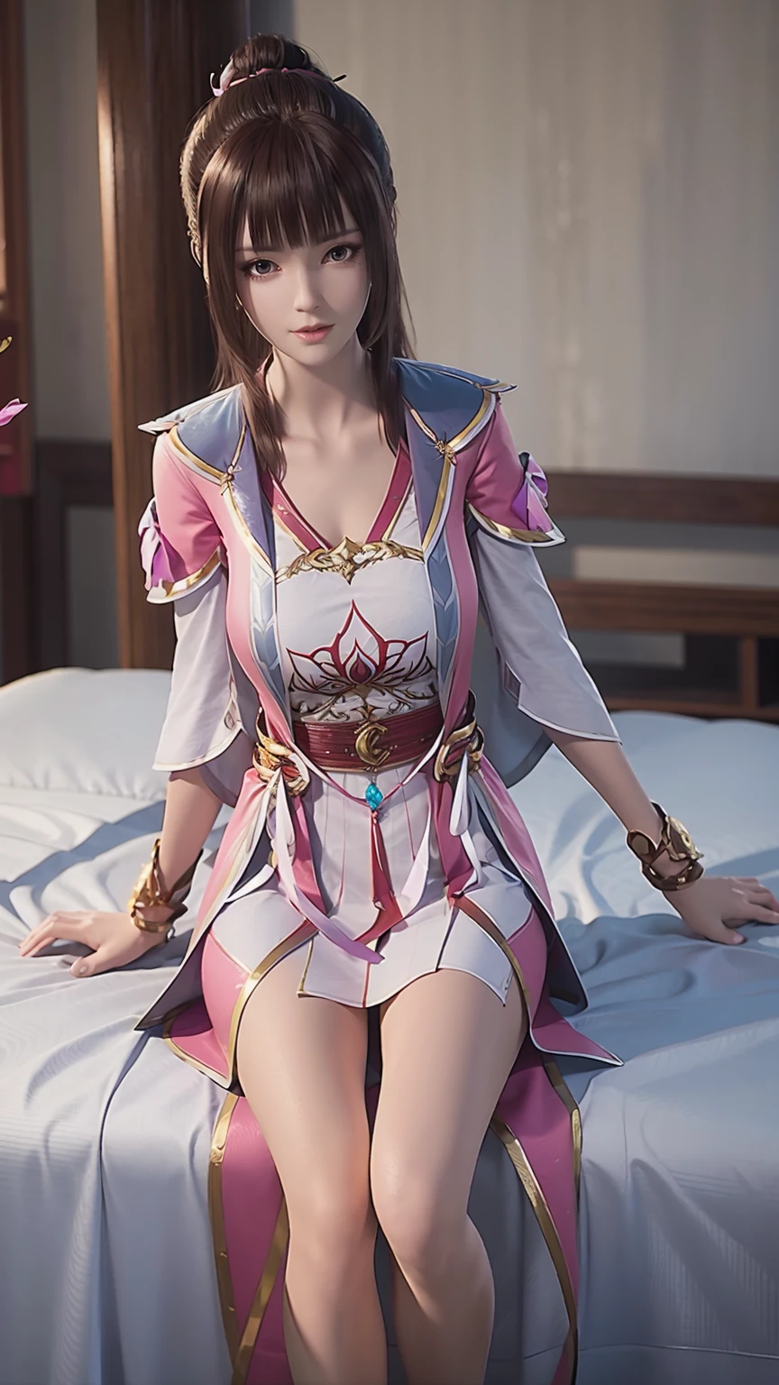 Super detailed beautiful busty girl . Ultra HD, 4k, 8K, Movie，whole body，Sitting，Long legs，Very big breasts，whole body捕捉，Lying in bed，whole bodyLying in bed，Pink bed，Off-shoulder，Exposed breasts