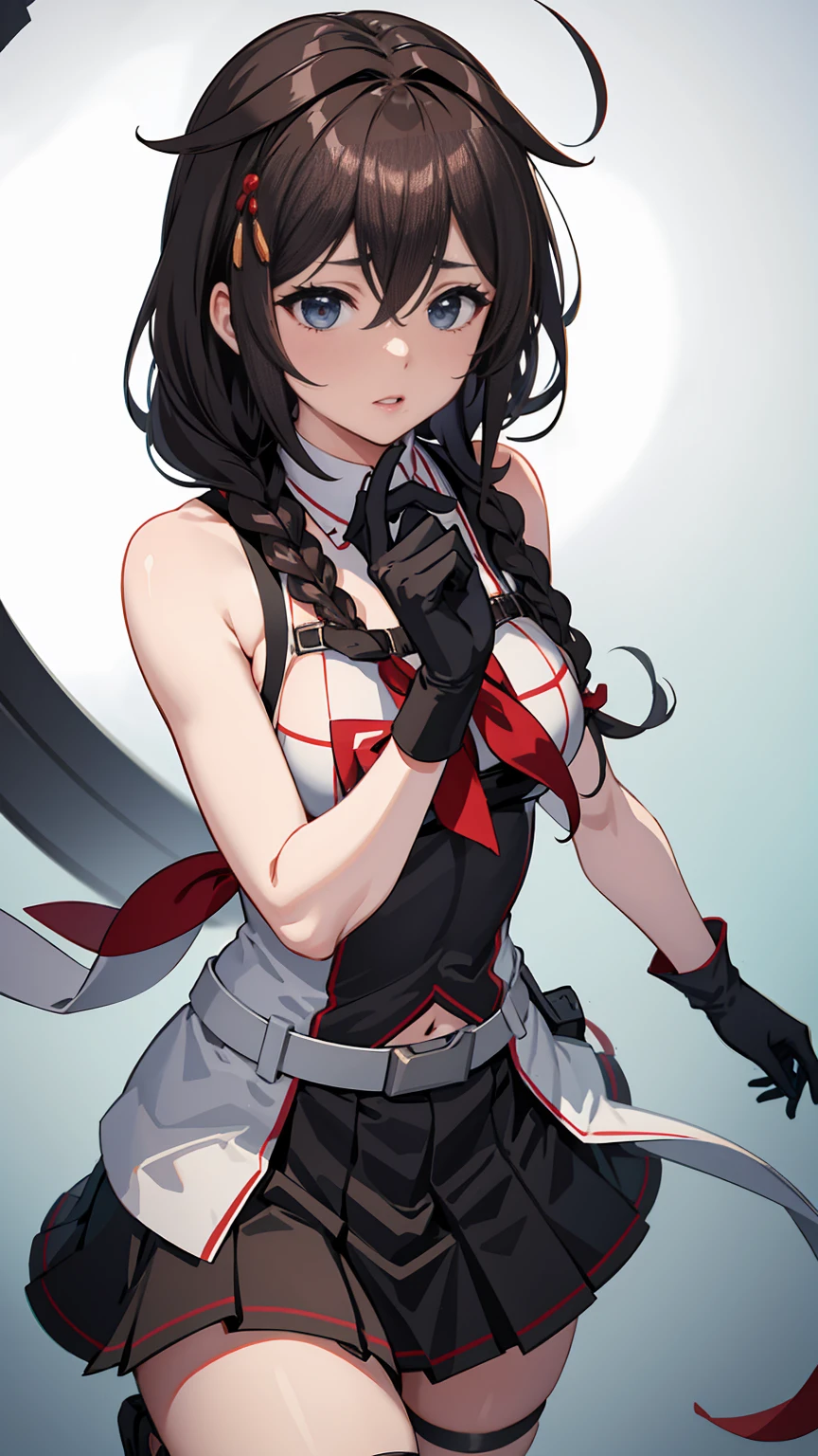 Shigure Kai 3 KanColle Sleeveless Black Thimble Glove Black Skirt Braid 8K High Resolution insanely detailedinsanely detailed eyes insanely detailed face、insanely detailed body、insanely detailed skin