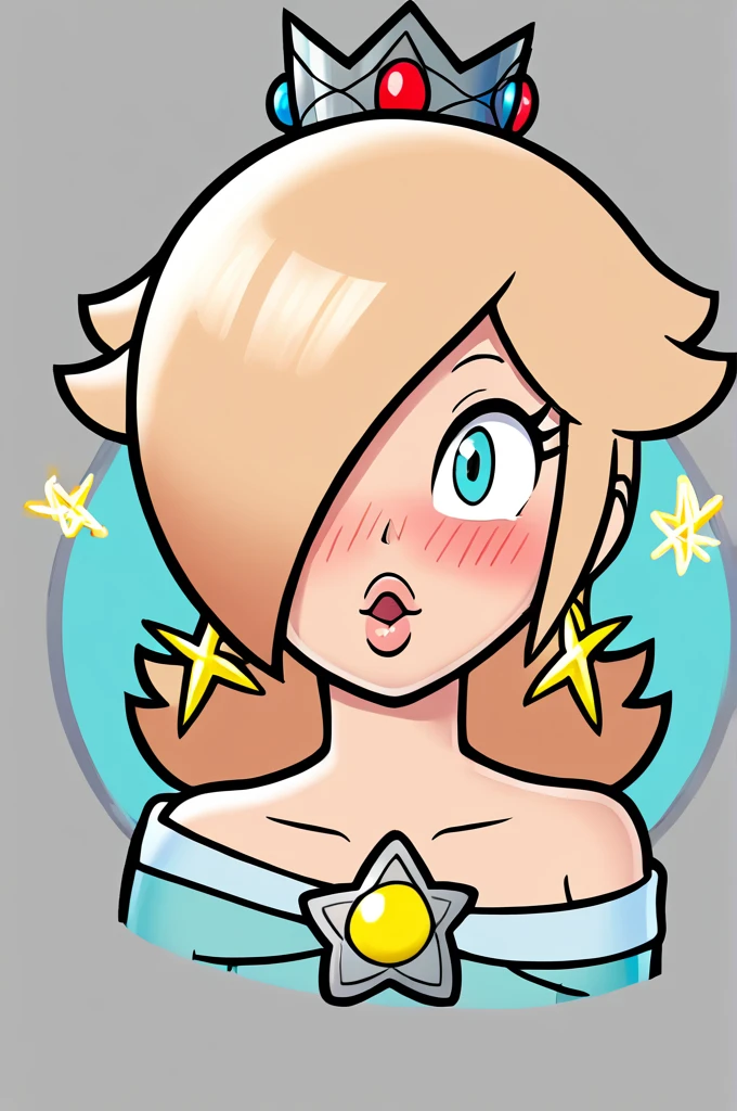 score_9, score_8_up, 2D, flat color, thick outlines, 1girl, solo, rosalina, light blue dress, outer space, ((big boobs)) Close to camera, kissing face, Close the camera, blushing