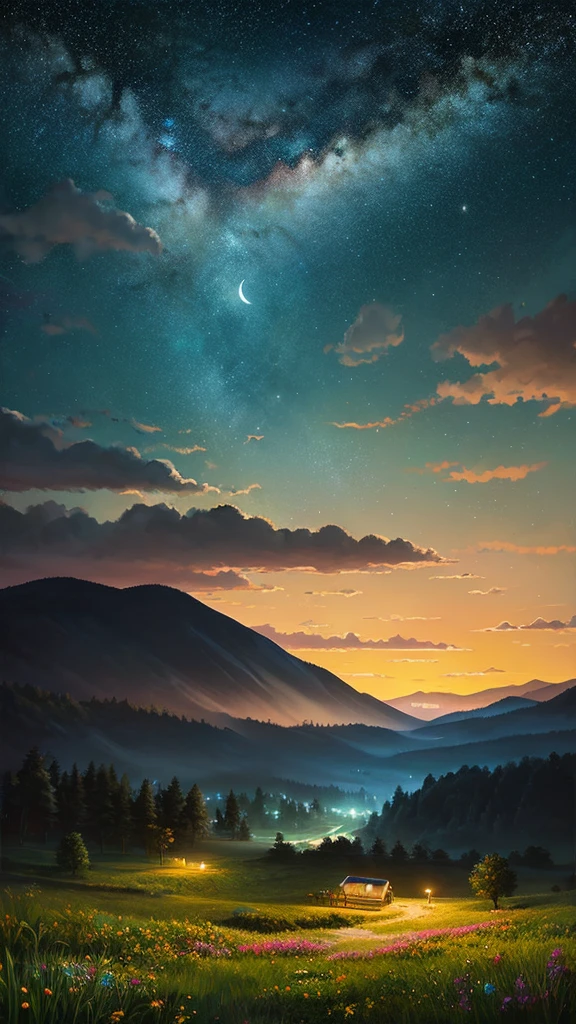 best quality、landscape painting、nature、night景、night、moon、Starry Sky