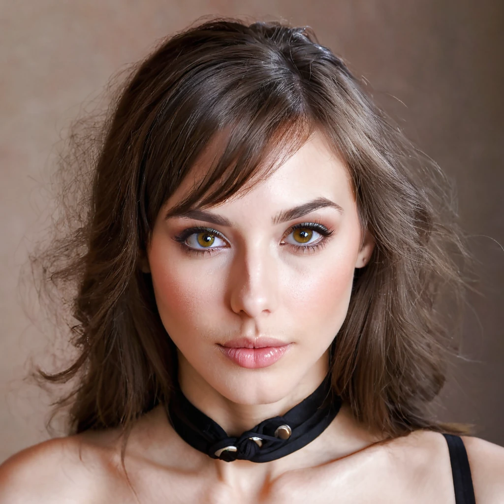 ultra sharp portrait, woman with beard on her cheeks, tied brown hair, light eyes, large nose