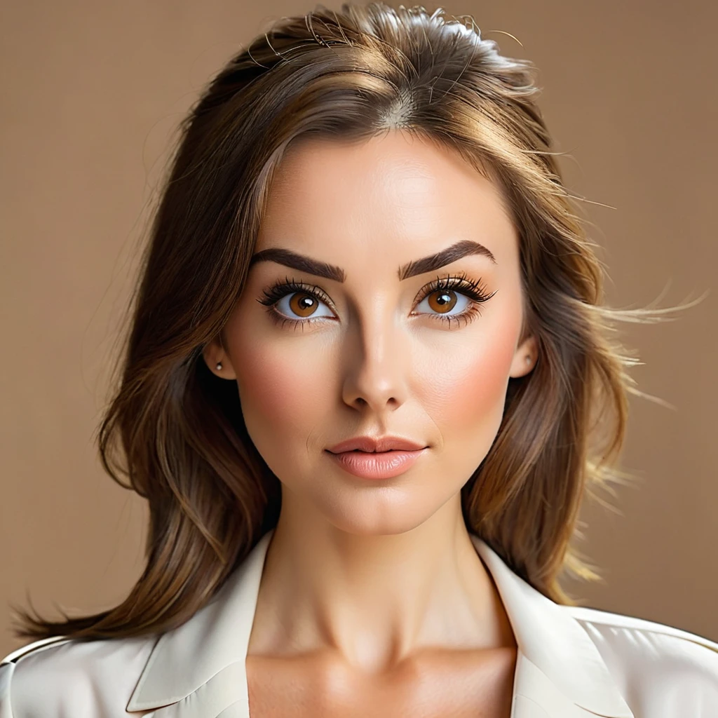 ultra sharp portrait, woman with beard on her cheeks, tied brown hair, light eyes, large nose