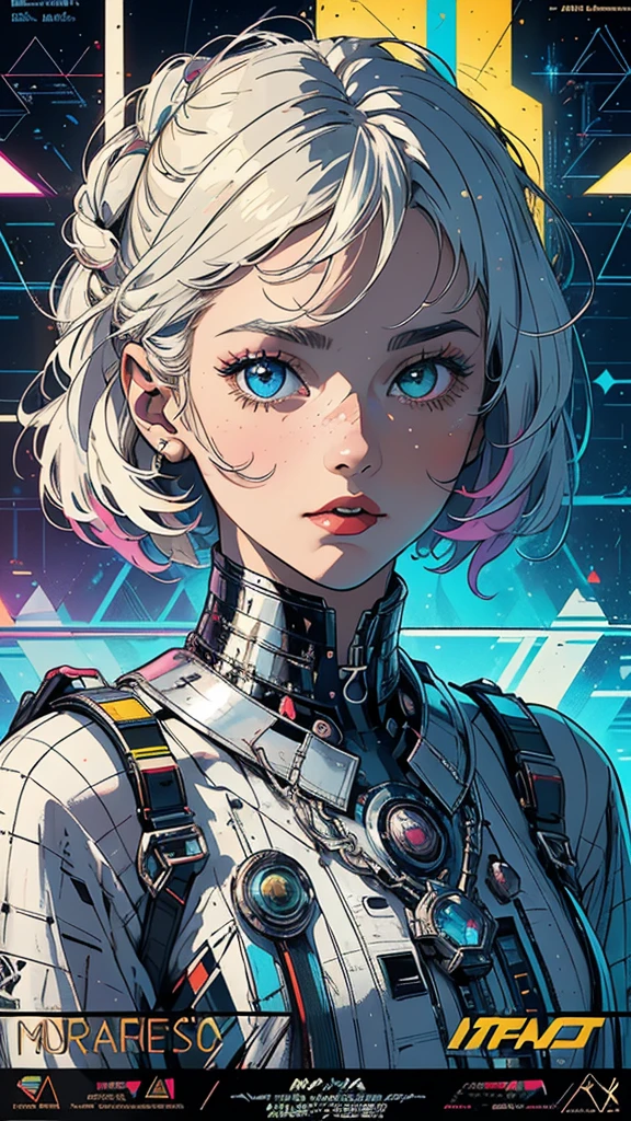 (((masterpiece, highest quality))),(((solo:1.2))),(((1girl:1.2))),32k wallpaper, very detailed, poster, vintage science fiction, 1960s,(((((geometric cinematic movie poster))))), (bauhaus), shape,(((abstract))), mid century modern, movie poster, vintage, Perfect Lady,1970's, halftone, speech bubble,(((portfolio,Close-up))),((various angle)),(((bust up))),((highlight)),Vast landscape,((((heterochromia)))),(((complete. detailed face))),(((Extremely talented))),(((most complecated machine))),((Overall colorfully)),(Looking up)
