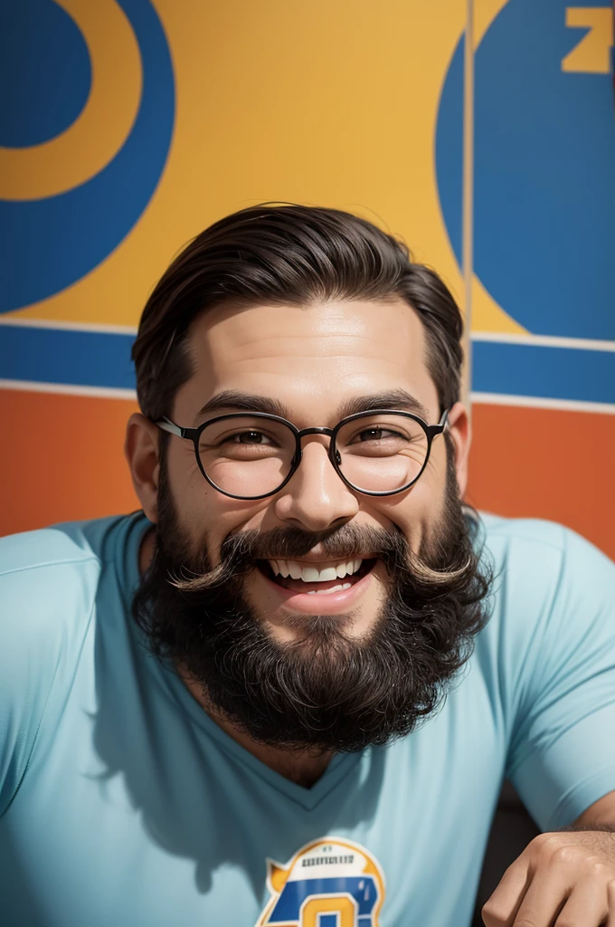poster of a beautiful, menino sorridente, com barba curta, desnudo, Slim Round Glasses, in a football stadium, estilo de desenho animado da Disney-pixar