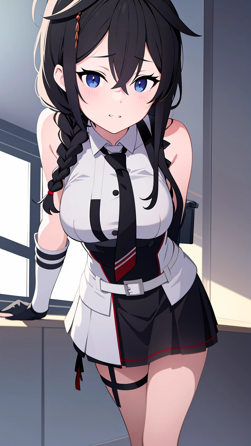 Shigure Kai 3 KanColle Sleeveless Black Thimble Glove Black Skirt Braid 8K High Resolution insanely detailedinsanely detailed eyes insanely detailed face、insanely detailed body、insanely detailed skin