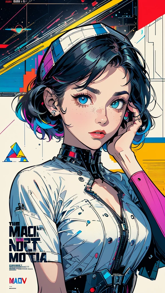(((masterpiece, highest quality))),(((solo:1.2))),(((1girl:1.2))),32k wallpaper, very detailed, poster, vintage science fiction, 1960s,(((((geometric cinematic movie poster))))), (bauhaus), shape,(((abstract))), mid century modern, movie poster, vintage, Perfect Lady,1970's, halftone, speech bubble,(((portfolio,Close-up))),(((various angle))),(((bust up))),((highlight)),Vast landscape,((((heterochromia)))),(((complete. detailed face))),(((Extremely talented))),(((most complecated machine))),((((Overall colorfully))))