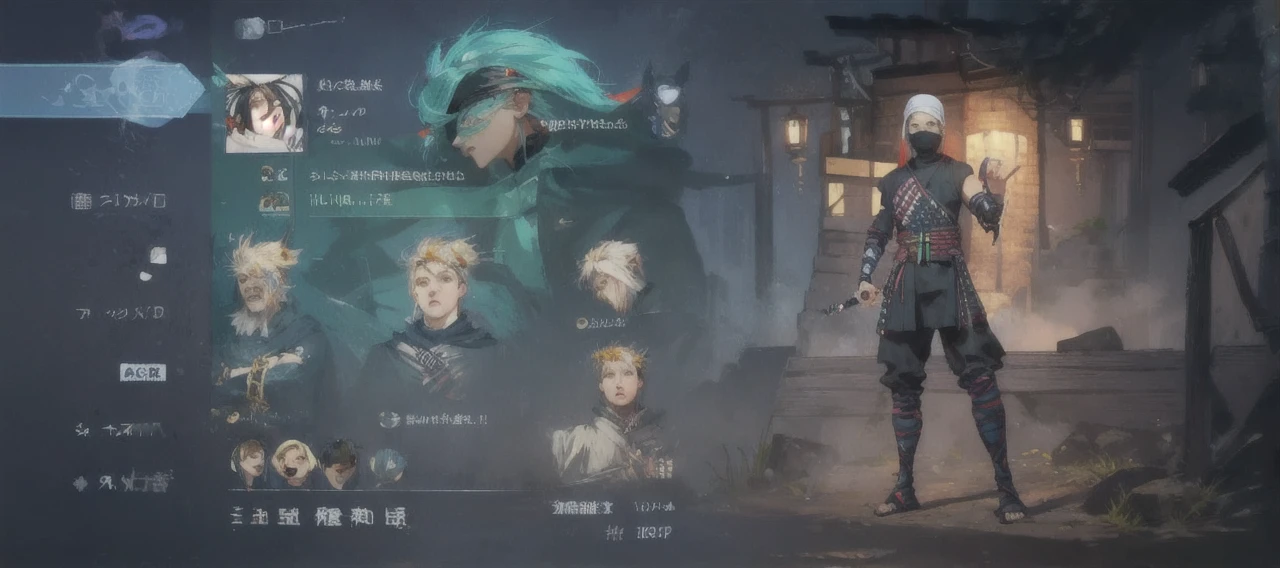 Reference sheet of a young girl in Eastern style outfit with short skirt, green hair and blue eyes, dark skin, freckles, Chinese dragon horns with big battle mecha in frutiger aero style