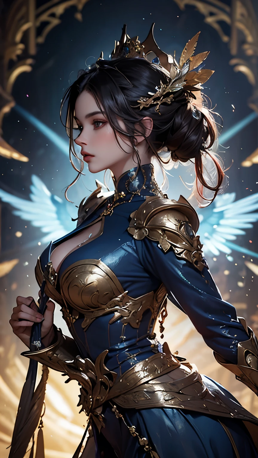 Portrait of a Spiritual Goddess, 1 sexy lady, big bouncing bust, complicated, elegant, Very detailed, Digital Painting, Art Station, Concept Art, Smooth, Sharp focus, figure, ArtJam、Greg Rutkowski、Alphonse Mucha、William Adolphe Bouguereau、Art by Stephanie Law , Magnificent royal background, large crown, Royal Jewels, robot, nature, Full Shot, Symmetric, Greg Rutkowski, Charlie Bowwater, Beep, Unreal 5, Surreal, Dynamic Lighting, Fantasy art, complicatedな色, Colorful magic circle, flash, lightning, light, Shining Castle
