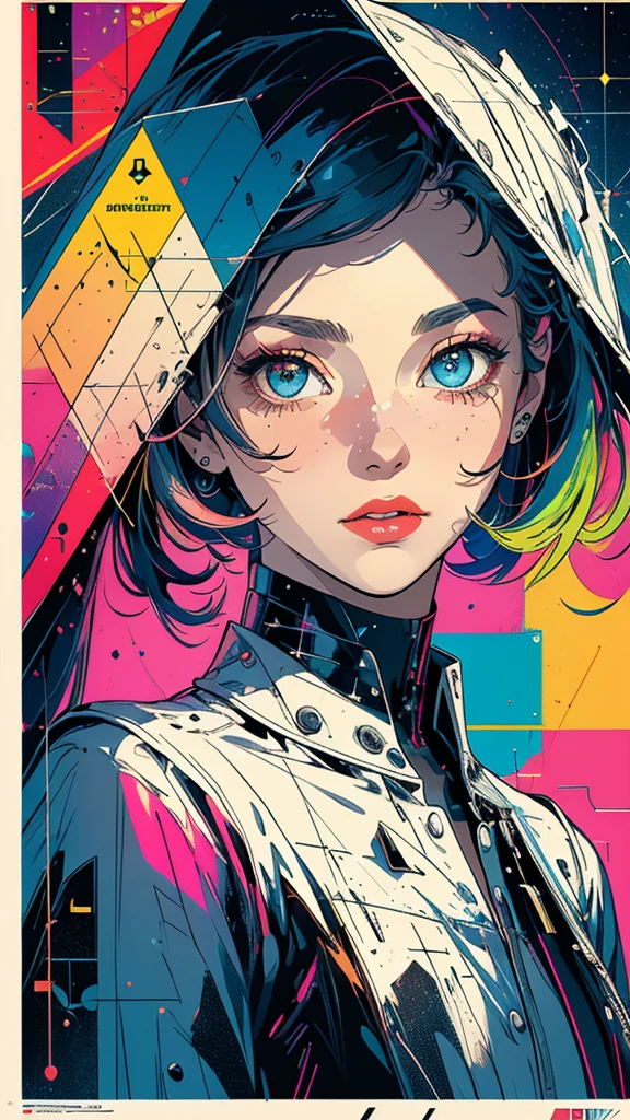 (((masterpiece, highest quality))),(((solo:1.2))),(((1girl:1.2))),32k wallpaper, very detailed, poster, vintage science fiction, 1960s,(((((geometric cinematic movie poster))))), (bauhaus), shape,(((abstract))), mid century modern, movie poster, vintage, Perfect Lady,1970's, halftone, speech bubble,(((portfolio,Close-up))),(((various angle))),(((bust up))),((highlight)),Vast landscape,((((heterochromia)))),(((complete. detailed face))),(((Extremely talented))),(((most complecated machine))),((((Overall colorfully))))