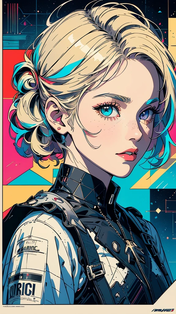 (((masterpiece, highest quality))),(((solo:1.2))),(((1girl:1.2))),32k wallpaper, very detailed, poster, vintage science fiction, 1960s,(((((geometric cinematic movie poster))))), (bauhaus), shape,(((abstract))), mid century modern, movie poster, vintage, Perfect Lady,1970's, halftone, speech bubble,(((portfolio,Close-up))),(((various angle))),(((bust up))),((highlight)),Vast landscape,((((heterochromia)))),(((complete. detailed face))),(((Extremely talented))),(((most complecated machine))),((((Overall colorfully))))
