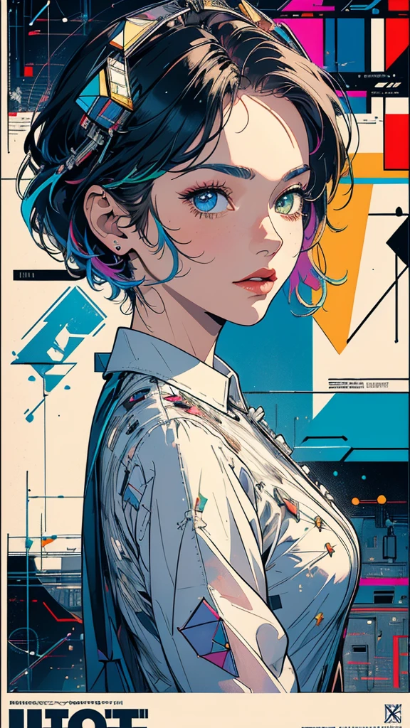 (((masterpiece, highest quality))),(((solo:1.2))),(((1girl:1.2))),32k wallpaper, very detailed, poster, vintage science fiction,(((((geometric cinematic movie poster))))), (bauhaus), shape,(((abstract))),(mid century modern),movie poster,(((((portfolio))))),(((((Close-up))))),(((((bust up))))),((((more various angle)))),(((highlight))),((((heterochromia)))),(((complete. detailed face))),(((Extremely talented))),(((((most complecated machine))))),Colorful color scheme,(Cleavage),(((((unlimited mechanic Workaholic))))),(((Absolutely blank background)))