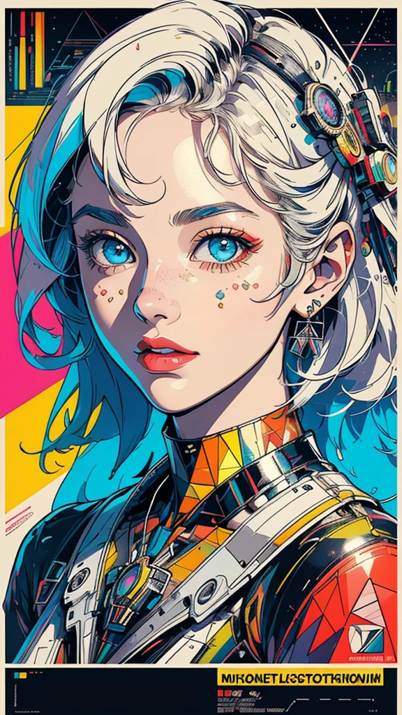 (((masterpiece, highest quality))),(((solo:1.2))),(((1girl:1.2))),32k wallpaper, very detailed, poster, vintage science fiction, 1960s,(((((geometric cinematic movie poster))))), (bauhaus), shape,(((abstract))), mid century modern, movie poster, vintage, Perfect Lady,1970's, halftone, speech bubble,(((portfolio,Close-up))),(((various angle))),(((bust up))),((highlight)),Vast landscape,((((heterochromia)))),(((complete. detailed face))),(((Extremely talented))),(((most complecated machine))),((((Overall colorfully))))