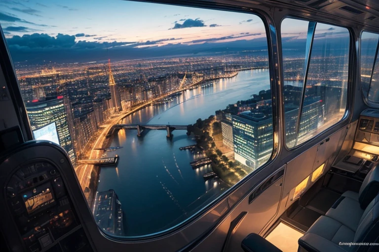 Spectacular view from the airship cabin, (Ultra-high resolution,8K), Night view, The world of picture books