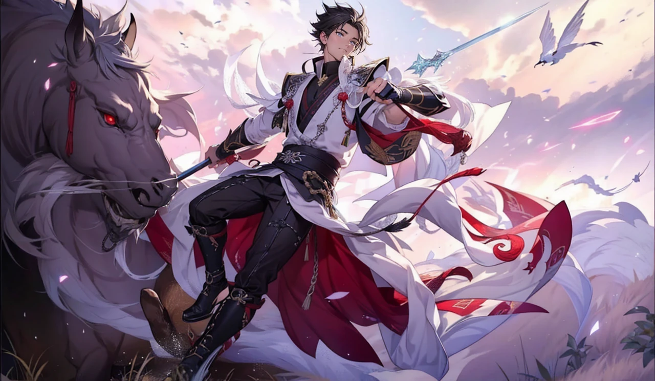 um close up de uma pessoa segurando uma espada e um escudo, por Yang J, Heise Jinyao, keqing do impacto genshin, zhongli do impacto genshin, cai xukun, arte oficial, mobile wallpaper, handsome guy in demon slayer art, inspired por Yang Jin, Qi Yang, inspirado em Huang Shen, olchas logan cura liang xing