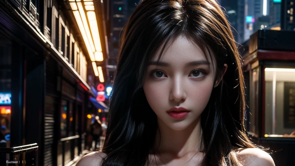 masterpiece,quality,Best quality,official art,(Beauty and aesthetics:1.2),(masterpiece:1.3), (8K, Realistically, RAW photo quality is the best: 1.4), Beautiful face, (Realistic face),Ultra-high resolution, Ultra-realistic photos, The content is very detailed, Golden Ratio, (Energetic:1.3),(saturation:1.3),Unreal Engine, (High Detail: 1.9),(woman:1.4),(Large Breasts),Mature woman,Mid-range lens,dramatic,(night),Bustling streets,futuristic city