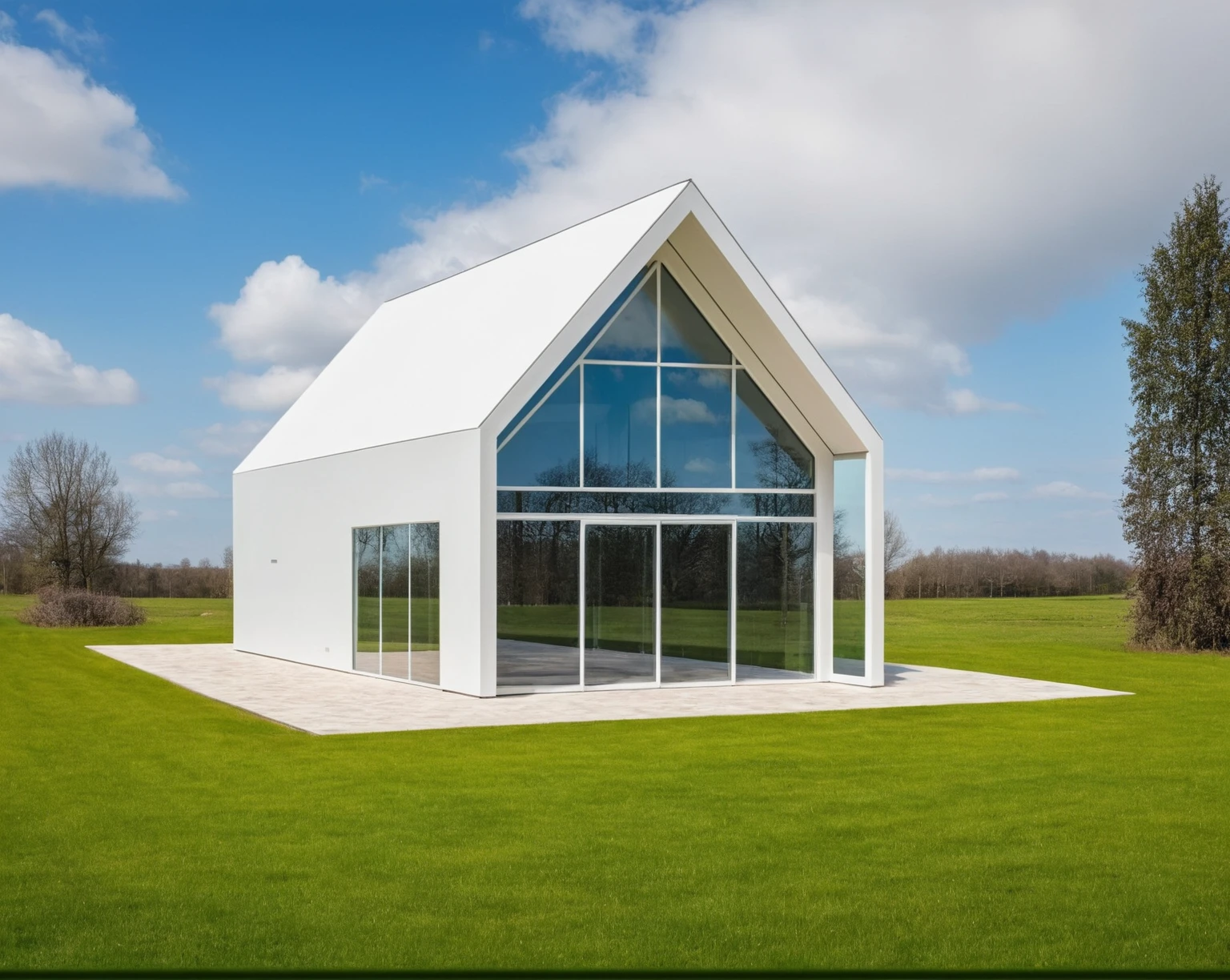 Raw photo, Masterpiece, high quality, best quality, authentic, super detail,
outdoors, house style modern,bietthuHN, white wall, glass windows, canopy
road, grass, trees, sky, cloud, daylight:2.2), vivid colors, (realistic:2.3),